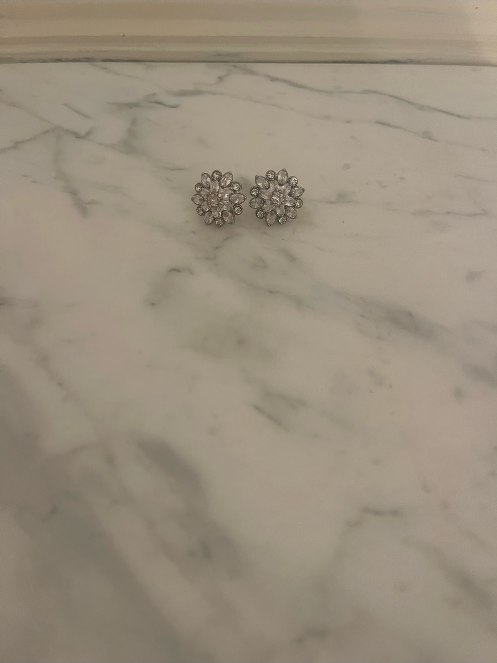 Silver Floral Crystal Stud Earrings - Elegant Women's Jewelry - Picture 2 of 3